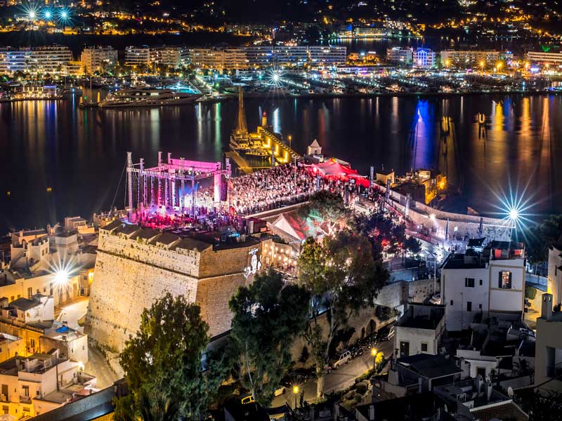 Aerial view of International Music Summit at Dalt Villa, Ibiza