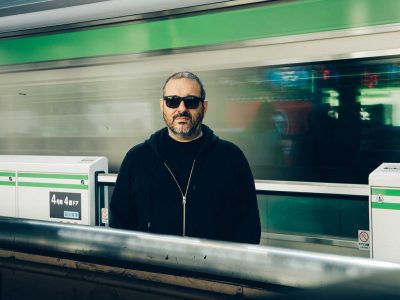 Phil K with speeding train in background