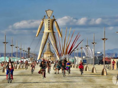 People cycling at Burning Man