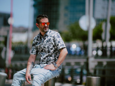 Sebastien Léger wearing sunglasses and loud shirt