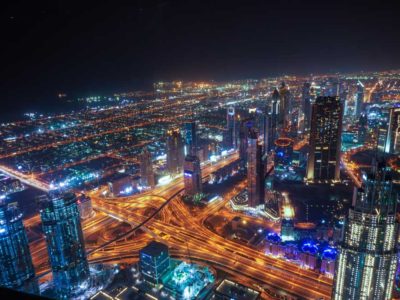 Aeriel view of Dubai at night