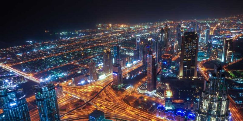 Aeriel view of Dubai at night