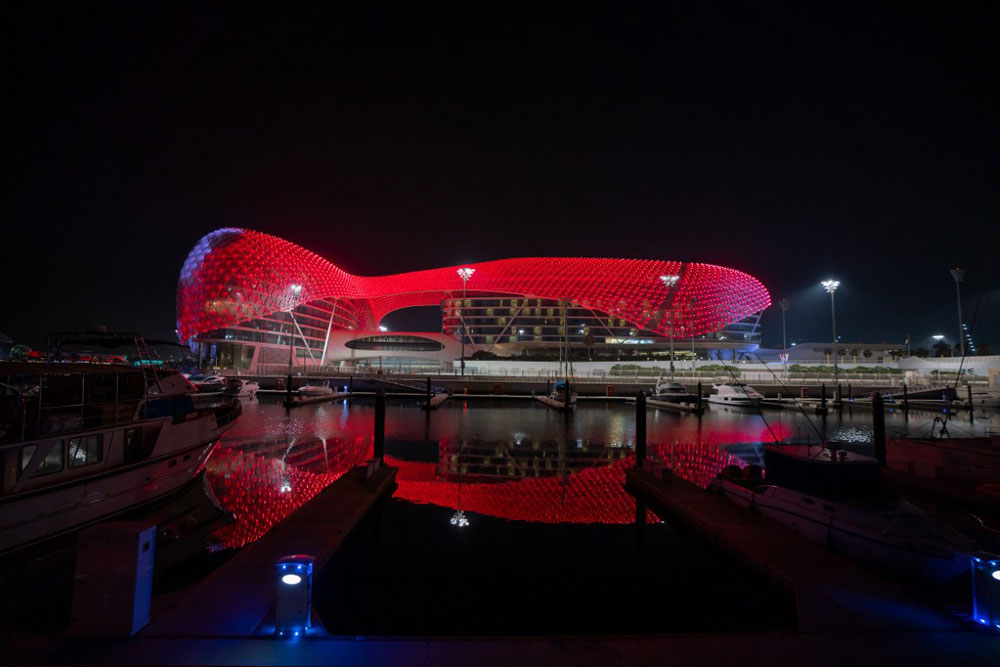 Yas Island lit in red for Emirates Mars Mission