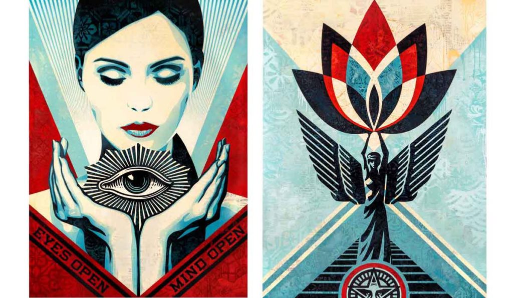 Two images painted by Shepard Fairey