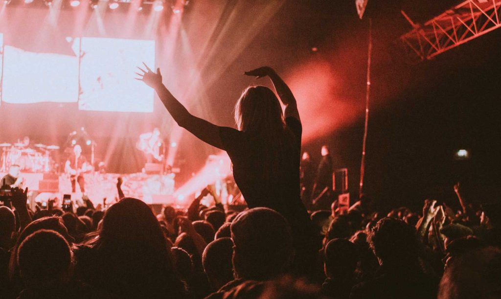 Girl on shoulders at concert