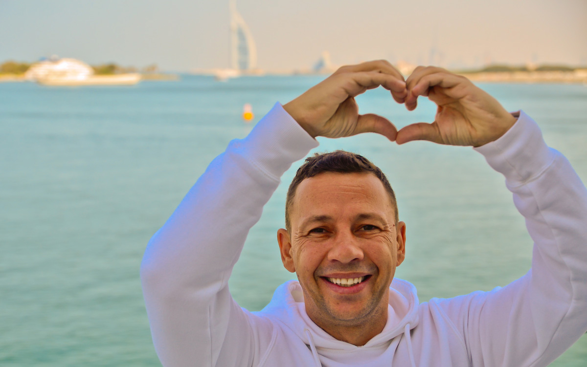 Jon Besant making heart shape in Dubai